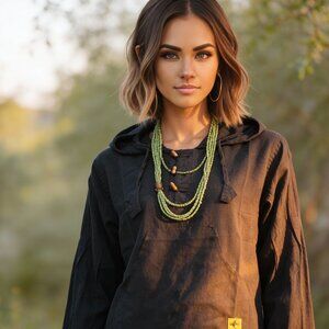 Cotton Baja Hoodie With Pocket - Solid (Black)